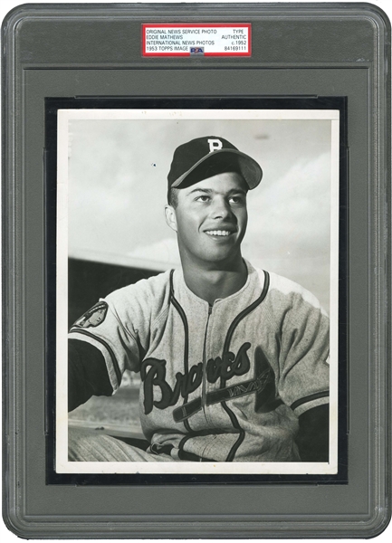 IMPORTANT 1952 EDDIE MATHEWS ORIGINAL PHOTOGRAPH USED FOR HIS 1953 TOPPS CARD - PSA/DNA TYPE I