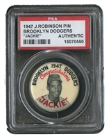 SUPER RARE 1947 JACKIE ROBINSON "JACKIE" BROOKLYN DODGERS PIN - PSA AUTHENTIC (1 OF 6 EVER GRADED)