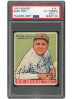 EXQUISITE 1933 GOUDEY #181 BABE RUTH AUTOGRAPHED CARD WITH TREMENDOUS EYE APPEAL - PSA AUTHENTIC,  AUTO 7