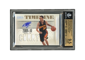 2009 NATIONAL TREASURES TIMELINE MATERIALS LAST NAME SIGNATURES #5 STEPHEN CURRY ROOKIE (8/30) - BGS GEM MINT 9.5, BECKETT 10 AUTO.