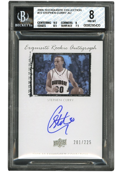 2009 UPPER DECK EXQUISITE COLLECTION AUTOGRAPH #72 STEPHEN CURRY ROOKIE (201/225) - BGS NM-MT 8 / BECKETT 10 AUTO.