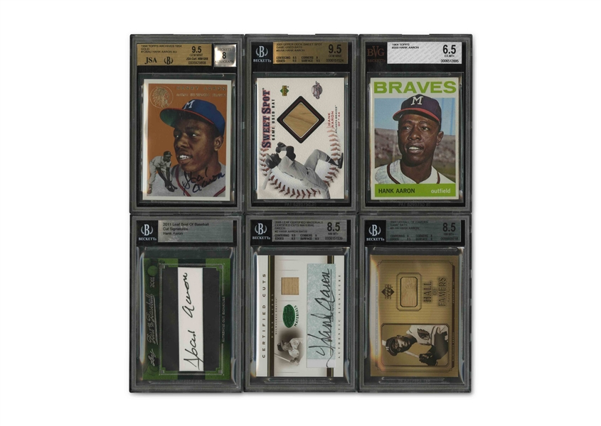 GROUP OF (6) BGS GRADED HANK AARON CARDS INCL. 1964 TOPPS #300 - BVG EX-MT+ 6.5