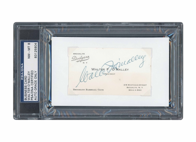 WALTER OMALLEY AUTOGRAPHED BUSINESS CARD - PSA/DNA NM-MT 8
