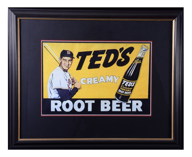 1950S TED WILLIAMS "TEDS ROOT BEER" ADVERTISING DECAL DISPLAY SIGN
