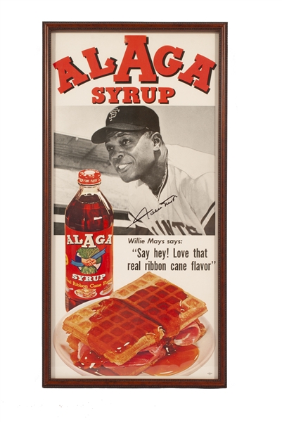 1960S WILLIE MAYS AUTOGRAPHED ALAGA SYRUP ADVERTISING DISPLAY