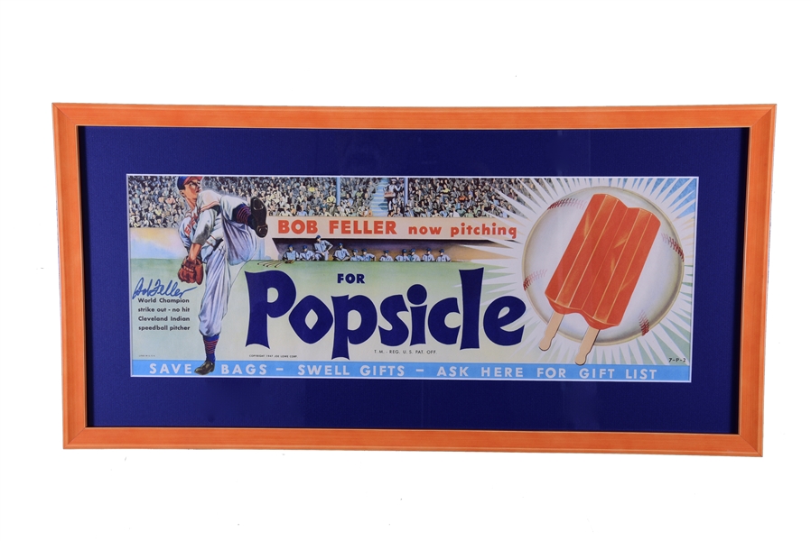 1947 BOB FELLER AUTOGRAPHED POPSICLE ADVERTISING DISPLAY