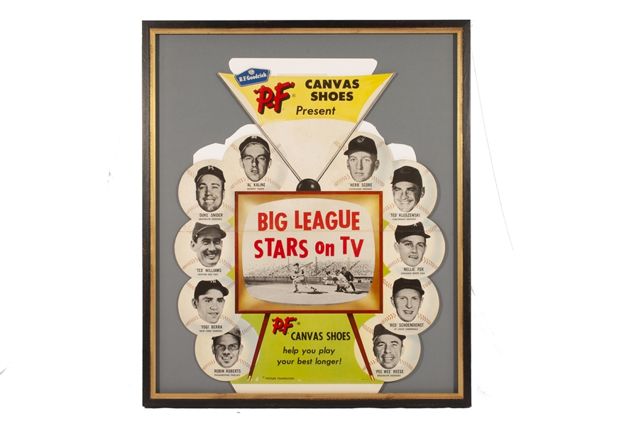 C. 1956 P.F. FLYERS BIG LEAGUE BASEBALL STARS ON TV ADVERTISING SIGN