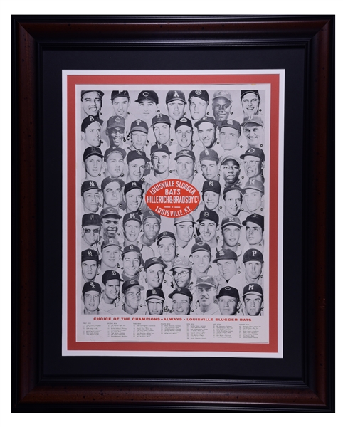 SCARCE 1958 LOUISVILLE SLUGGER ADVERTISING DISPLAY WITH MANTLE, MARIS, TED WILLIAMS, ETC.