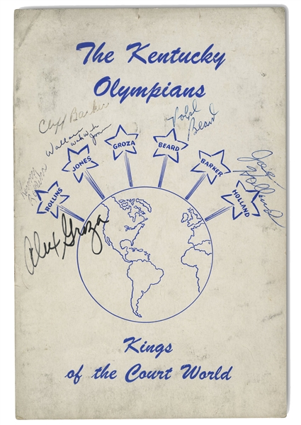1948 THE KENTUCKY OLYMPIANS - KINGS OF THE COURT WORLD AUTOGRAPHED BOOKLET - SIGNED ON COVER BY BEARD, GROZA, BARKER & MORE - PSA/DNA LOA