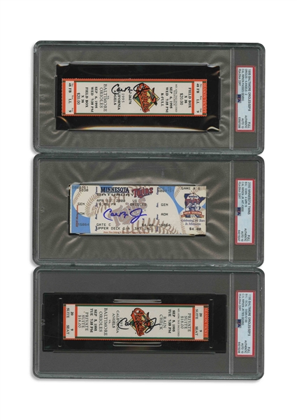 TRIO OF CAL RIPKEN JR. SIGNED MILESTONE FULL TICKETS INCL. TYING & BREAKING GEHRIGS CONSECUTIVE GAMES STREAK AND 3,000TH HIT - PSA/DNA 10 AUTOS