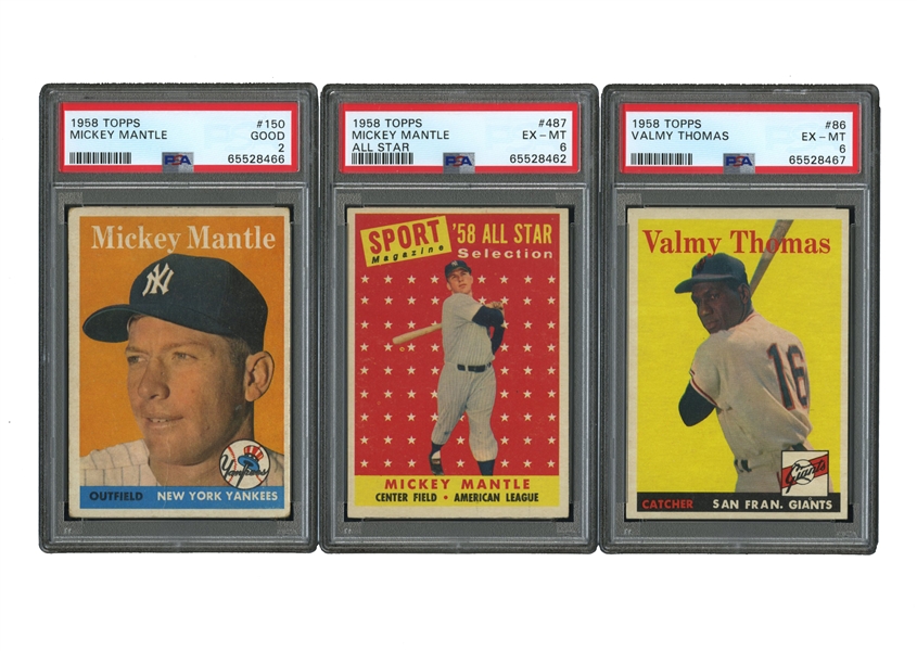 1958 TOPPS BASEBALL COMPLETE SET (494) WITH BOTH MANTLES (#150 & #487) PSA GRADED