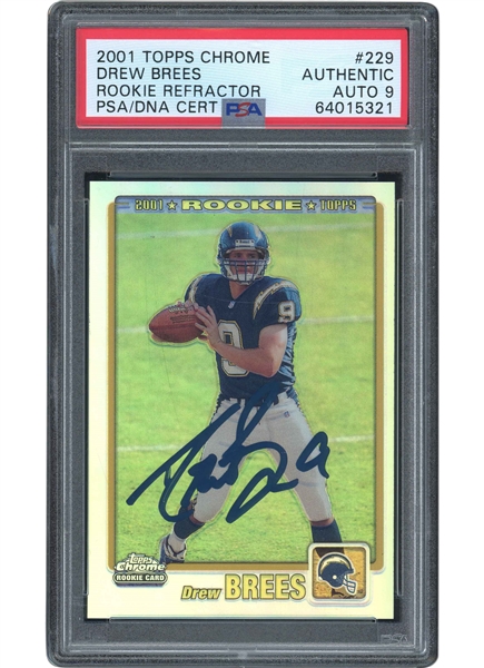 2001 TOPPS CHROME REFRACTOR #229 DREW BREES AUTOGRAPHED ROOKIE CARD - PSA AUTHENTIC, PSA/DNA 9 AUTO.