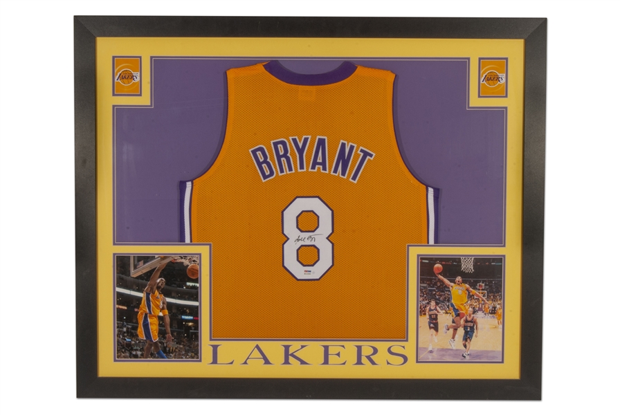 KOBE BRYANT AUTOGRAPHED #8 LOS ANGELES LAKERS HOME JERSEY (FRAMED) - PSA/DNA COA
