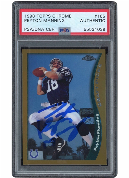 1998 TOPPS CHROME #165 PEYTON MANNING AUTOGRAPHED ROOKIE CARD - PSA AUTHENTIC, PSA/DNA AUTH.