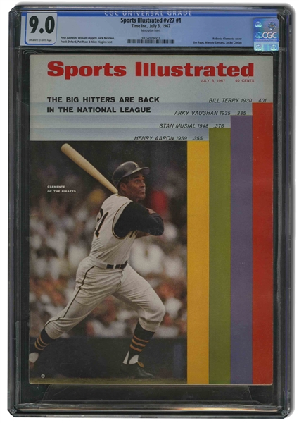 JULY 3, 1967 SPORTS ILLUSTRATED ROBERTO CLEMENTE FIRST COVER - CGC 9.0 (HIGHEST GRADED, POP 2)