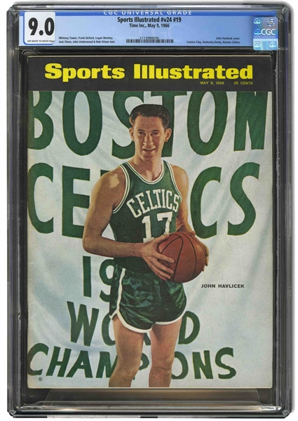 MAY 9, 1966 SPORTS ILLUSTRATED JOHN HAVLICEK FIRST COVER - CGC 9.0 (HIGHEST GRADED, POP 1)