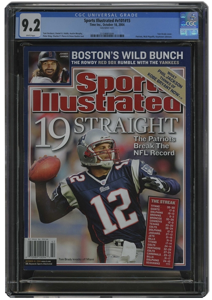 OCT. 18, 2004 SPORTS ILLUSTRATED "19 STRAIGHT" (PATS BREAK NFL RECORD) TOM BRADY COVER - CGC 9.2