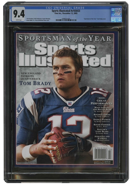 DEC. 12, 2005 SPORTS ILLUSTRATED "SPORTSMAN OF THE YEAR" TOM BRADY - CGC 9.4 (ONLY TWO HIGHER)