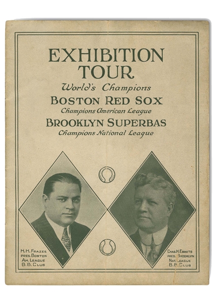 1917 BOSTON RED SOX VS. BROOKLYN SUPERBAS EXHIBITION TOUR PROGRAM WITH TEAM PHOTOS INSIDE (INCL. BABE RUTH)