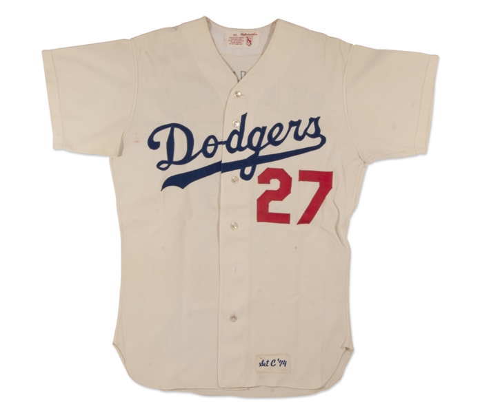 1974 WILLIE CRAWFORD LOS ANGELES DODGERS GAME WORN HOME JERSEY (MEARS A10)