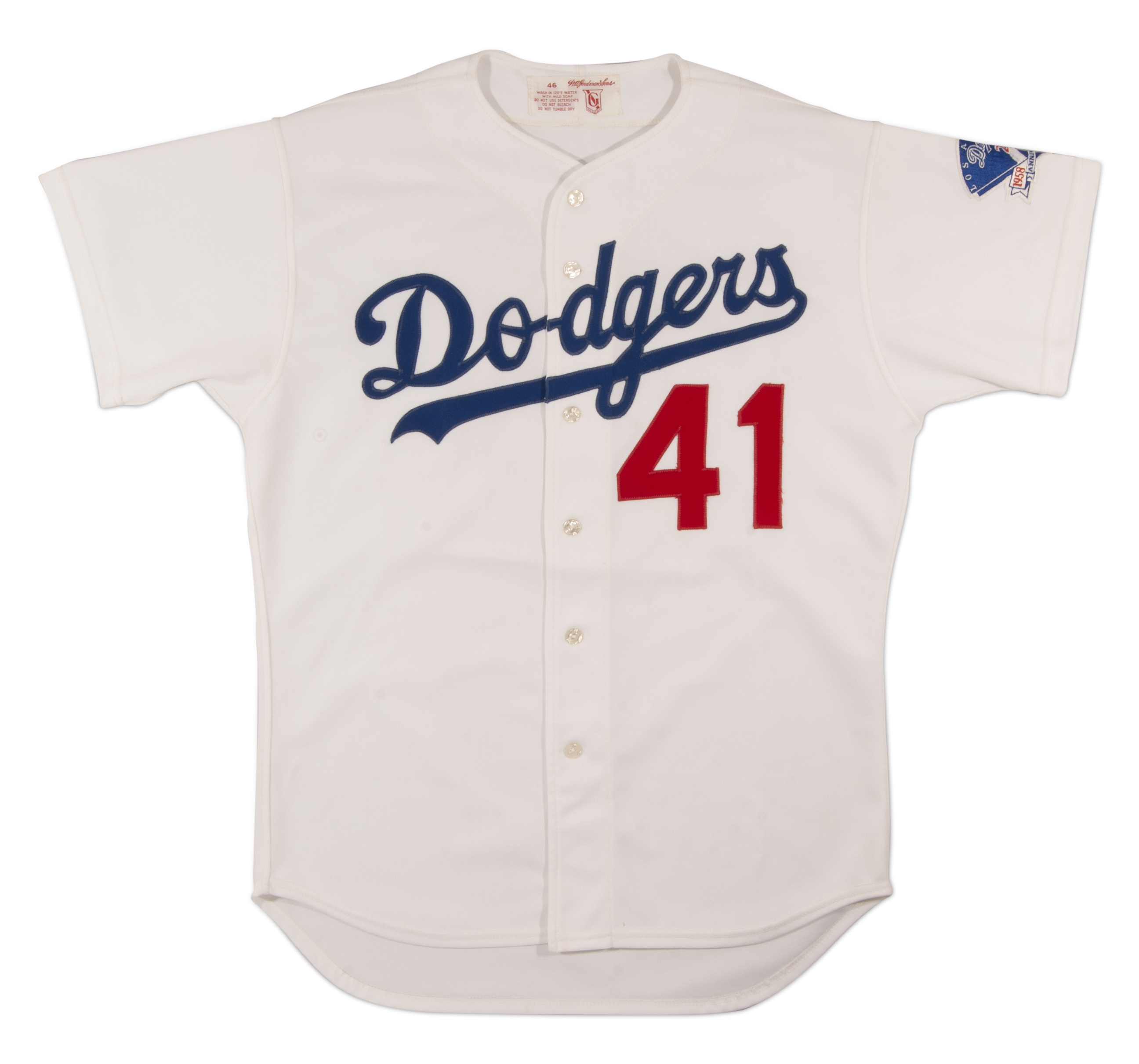 Lot Detail - 1983 JERRY REUSS LOS ANGELES DODGERS GAME WORN HOME JERSEY  WITH '25TH ANNIVERSARY IN L.A.' PATCH (MEARS A10)