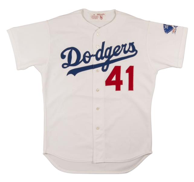 1983 JERRY REUSS LOS ANGELES DODGERS GAME WORN HOME JERSEY WITH 25TH ANNIVERSARY IN L.A. PATCH (MEARS A10)