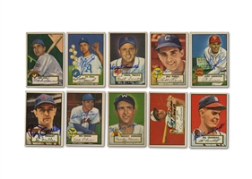 1952 TOPPS LOT OF (10) AUTOGRAPHED CARDS INCL. SAUER,. TRUCKS, ZERNIAL, CRANDALL, SIEVERS, VERNON, E. ROBINSON, C. SIMMONS, PIERCE & SMALLEY