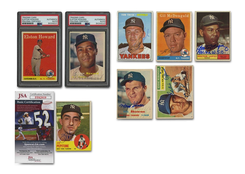 NEW YORK YANKEES LOT OF (8) AUTOGRAPHED 1956-67 TOPPS CARDS INCL. TWO ELSTON HOWARD (BOTH PSA/DNA)