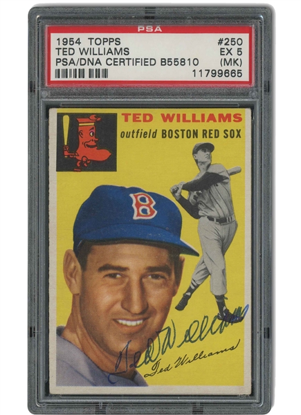 1954 TOPPS #250 TED WILLIAMS AUTOGRAPHED - PSA EX 5 (MK) & PSA/DNA AUTH. (HIGHEST GRADED SIGNED VERSION IN POP!)
