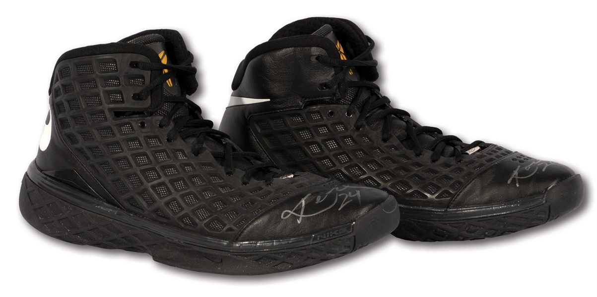 5/27/2008 KOBE BRYANT GAME WORN & DUAL-SIGNED NIKE KOBE III SHOES PHOTO-MATCHED TO WESTERN CONFERENCE FINALS GAME 4 AT SAN ANTONIO - 28 PTS. & 10 REBS. IN WIN (RESOLUTION & SPURS BALL BOY LOAS)