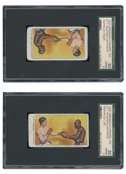 1910 E77 AMERICAN CARAMEL JACK JOHNSON VS. BENNY KAUFMAN - NAMES ON LEFT AND NAMES ON RIGHT (BOTH VERSIONS SGC 30 GD 2)