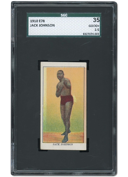 1910 E78 "SET OF 25 PRIZE FIGHTERS" JACK JOHNSON - SGC 35 GD+ 2.5 (ONLY TEN GRADED BY SGC & PSA COMBINED)