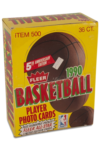 1990-91 FLEER BASKETBALL BOX WITH (36) UNOPENED PACKS - SET INCLUDES JORDAN, BIRD, MAGIC REGULAR & ALL STAR CARDS