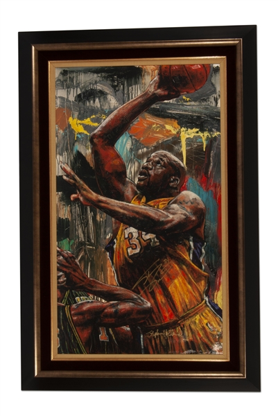 LARGE PROFESSIONALLY FRAMED SHAQUILLE ONEAL AUTOGRAPHED ARTWORK BY STEPHEN HOLLAND - PSA/DNA LOA