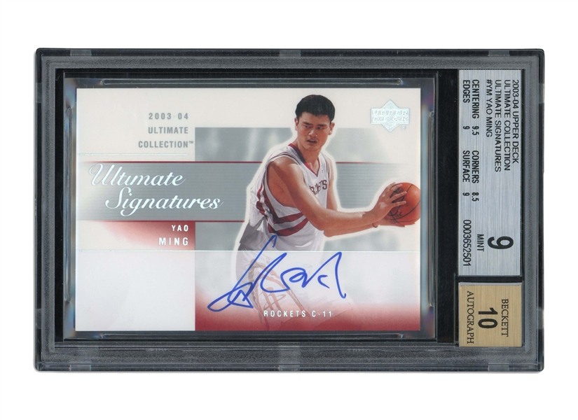 2003-04 UPPER DECK ULTIMATE COLLECTION ULTIMATE SIGNATURES #YM YAO MING - BGS MINT 9 / 10 AUTO.