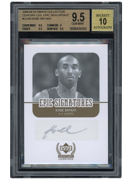 INCREDIBLY RARE 2008-09 UPPER DECK ULTIMATE COLLECTION CENTURY LEGENDS EPIC SIGNATURES UPDATE #CLKB KOBE BRYANT (ONLY 11 KNOWN) - BGS GEM MINT 9.5 / BECKETT 10 AUTO.