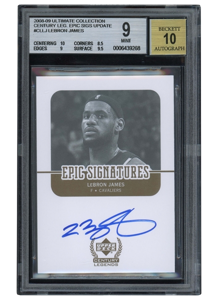 SUPER SCARCE 2008-09 UPPER DECK ULTIMATE COLLECTION CENTURY LEGENDS EPIC SIGNATURES UPDATE #CLLJ LeBRON JAMES (ONLY 14 ACCOUNTED FOR) - BGS MINT 9 / BECKETT 10 AUTO.