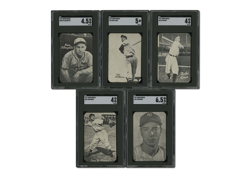 GROUP OF (5) 1947 BOND BREAD SGC GRADED EXAMPLES INCLUDING DIMAGGIOS, SLAUGHTER, WILLIAMS, & KINER