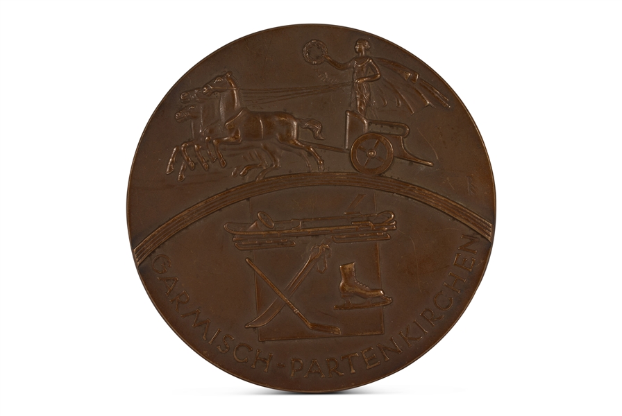 1936 GARMISCH-PARTENKIRCHEN WINTER OLYMPICS BRONZE MEDAL (LARGEST WINNERS MEDAL EVER MADE) AND DIPLOMA AWARDED TO HUNGARIAN FIGURE SKATING PAIR