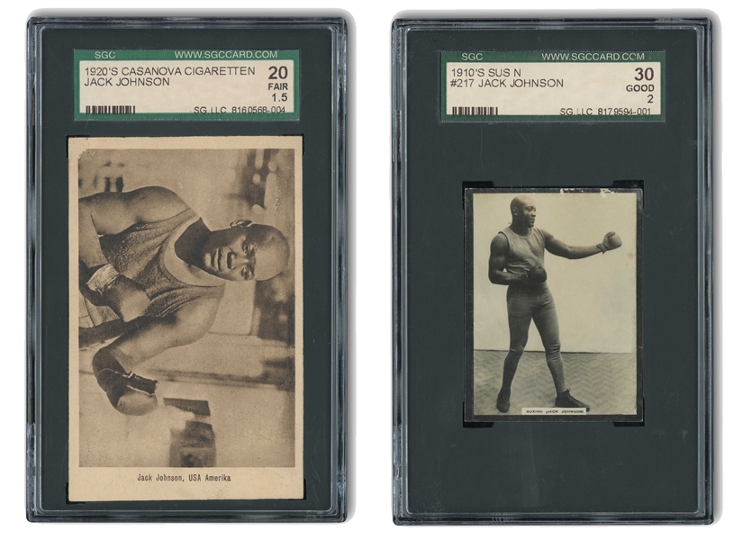1915 SUSINI CUBAN TOBACCO #217 JACK JOHNSON (SGC 30 GD 2) AND 1926 CASANOVA CIGARETTES #20 JACK JOHNSON (SGC 20 FR 1.5)