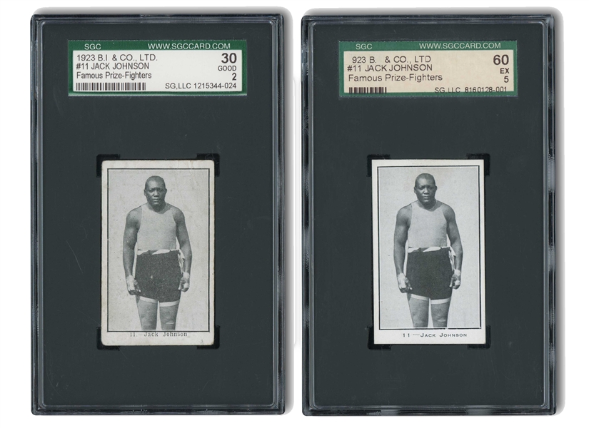 1923 BURSTEIN ISAACS FAMOUS PRIZE FIGHTERS PAIR OF #11 JACK JOHNSON CARDS - SGC 60 EX 5 & SGC 30 GD 2
