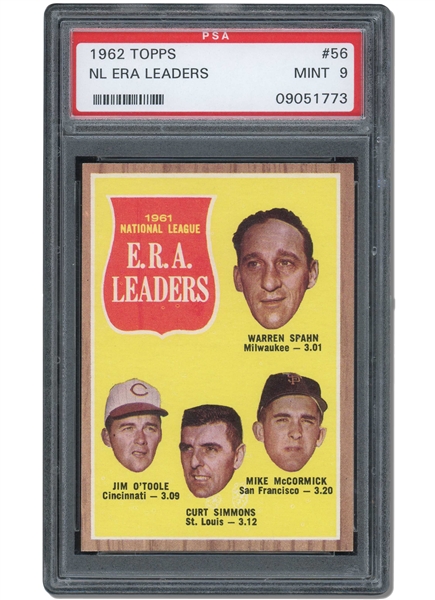 1962 TOPPS #56 NATIONAL LEAGUE E.R.A. LEADERS - PSA MINT 9 (NONE HIGHER)
