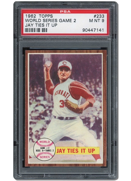 1962 TOPPS #233 WORLD SERIES GAME 2 JAY TIES IT UP - PSA MINT 9 (HIGHEST GRADED, POP 3)