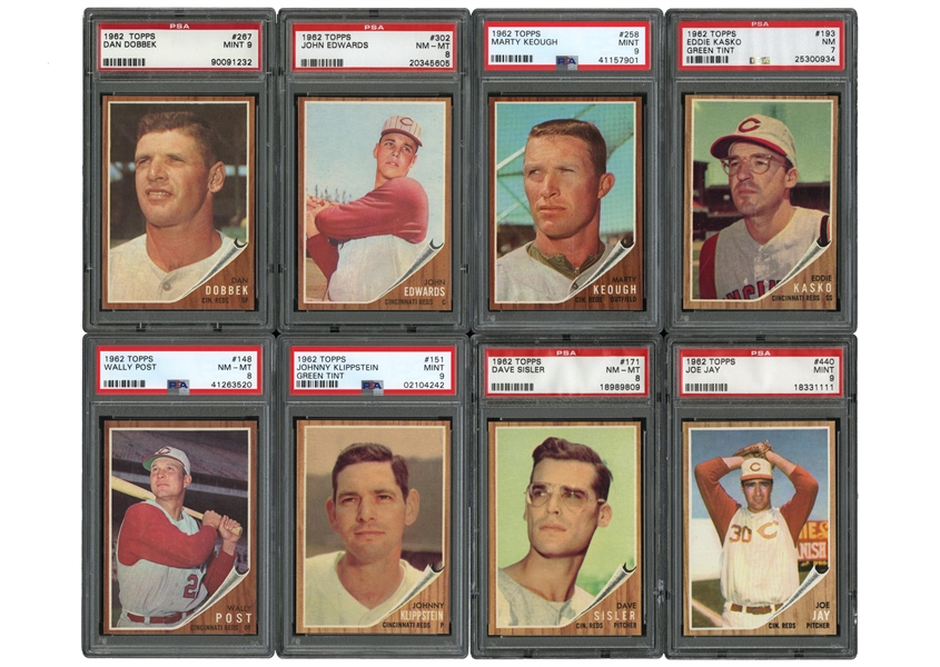 1962 TOPPS PSA GRADED GROUP OF (13) CINCINNATI REDS STAR CARDS - ALL PSA NM 7 OR HIGHER
