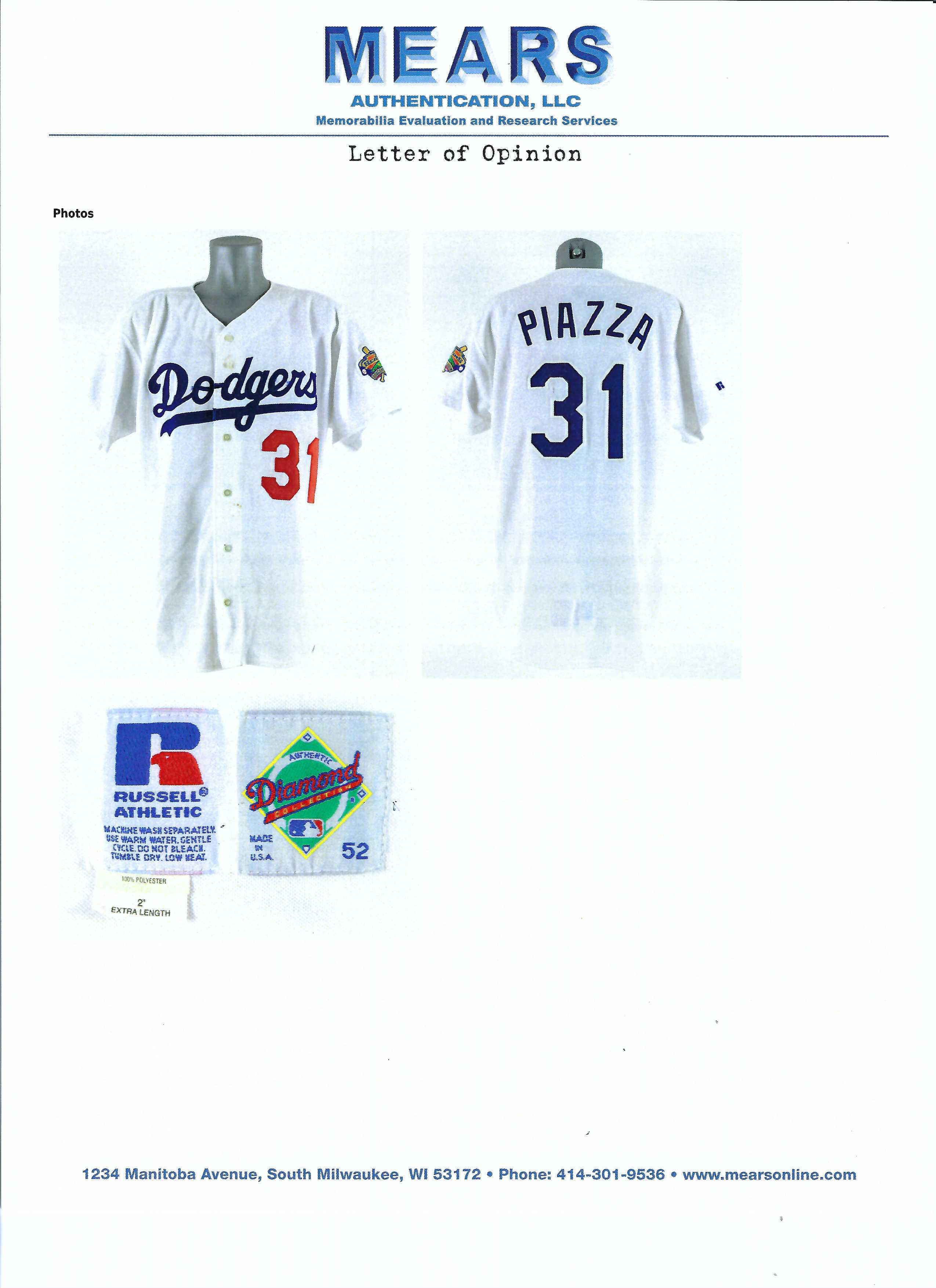 1996 AUTHENTIC RUSSELL MIKE PIAZZA LOS ANGELES DODGERS MLB BASEBALL JERSEY  SZ 52