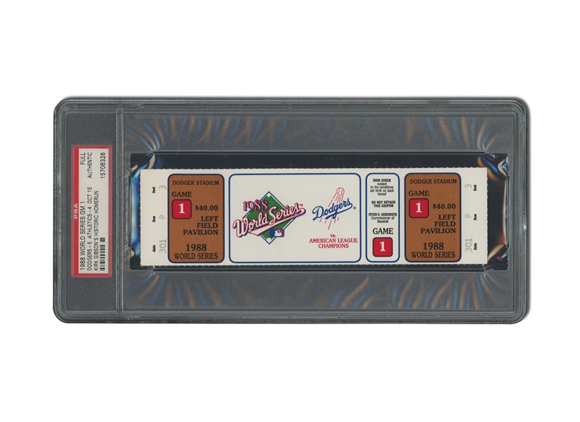 1988 WORLD SERIES (L.A. DODGERS VS. OAKLAND AS) GAME 1 FULL TICKET - KIRK GIBSONS HISTORIC GAME-WINNING HOME RUN OFF ECK - PSA AUTHENTIC