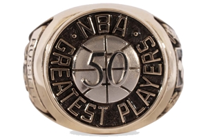 BILL RUSSELLS SIGNIFICANT NBA 50 GREATEST PLAYERS 14K GOLD RING WITH ORIGINAL PRESENTATION BOX AND RUSSELL LETTER