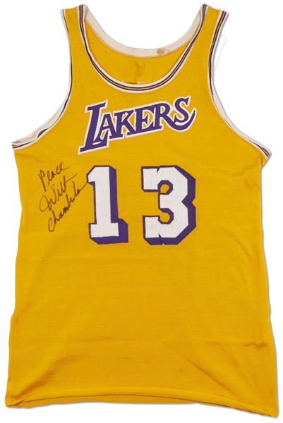 C. 1968-73 WILT CHAMBERLAIN TWICE-SIGNED LOS ANGELES LAKERS GAME WORN HOME JERSEY (ONE OF WILTS FINEST LAKERS GAMERS IN EXISTENCE!) - MEARS A9, SPORTS INVESTORS & PSA/DNA LOAS