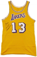 C. 1968-73 WILT CHAMBERLAIN TWICE-SIGNED LOS ANGELES LAKERS GAME WORN HOME JERSEY (ONE OF WILTS FINEST LAKERS GAMERS IN EXISTENCE!) - MEARS A9, SPORTS INVESTORS & PSA/DNA LOAS