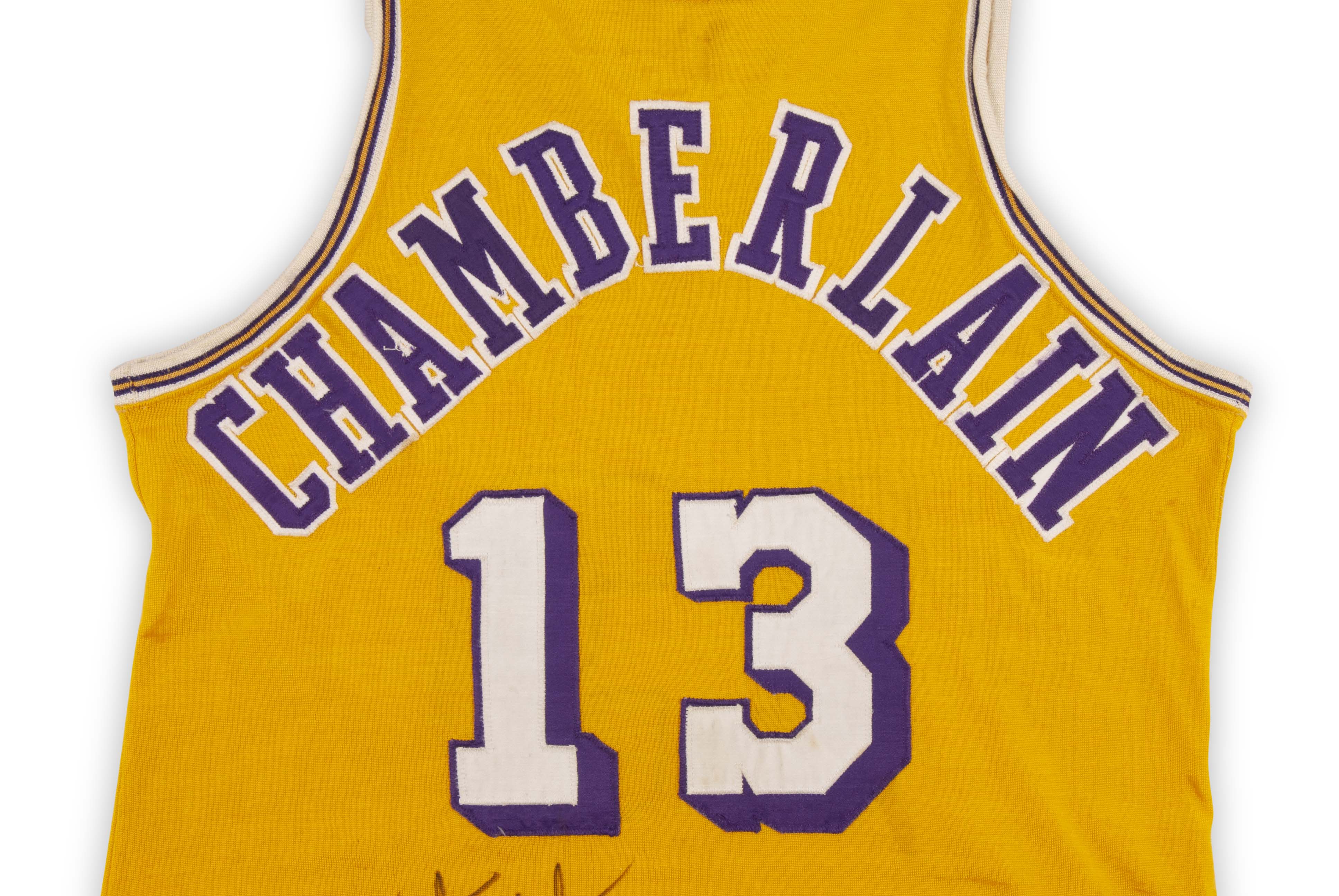 The Finest Wilt Chamberlain Signed Game Used Los Angeles Lakers Jersey  MEARS A10